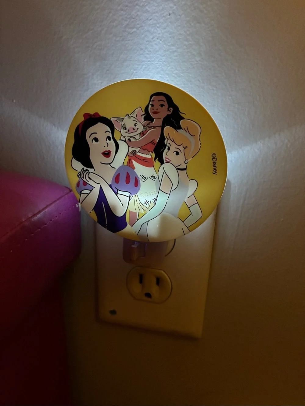 Disney Princess Nightlight 2 Prong Wall Plug In w/ Switch Low Light Rotary Shade
